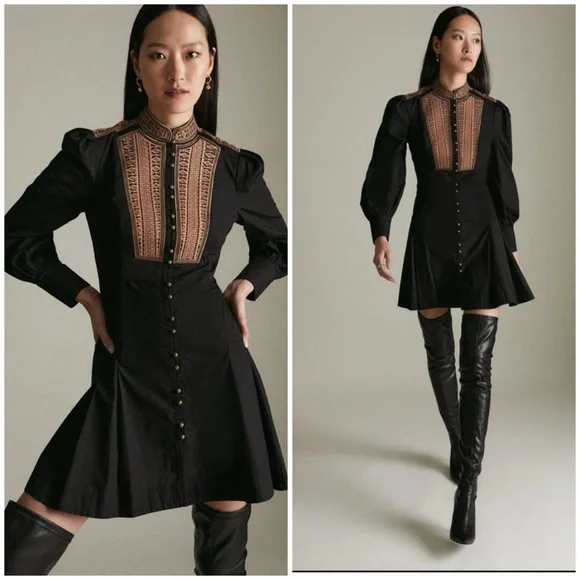 Karen Millen poplin tape embroidery woven dress - Picture 2 of 11